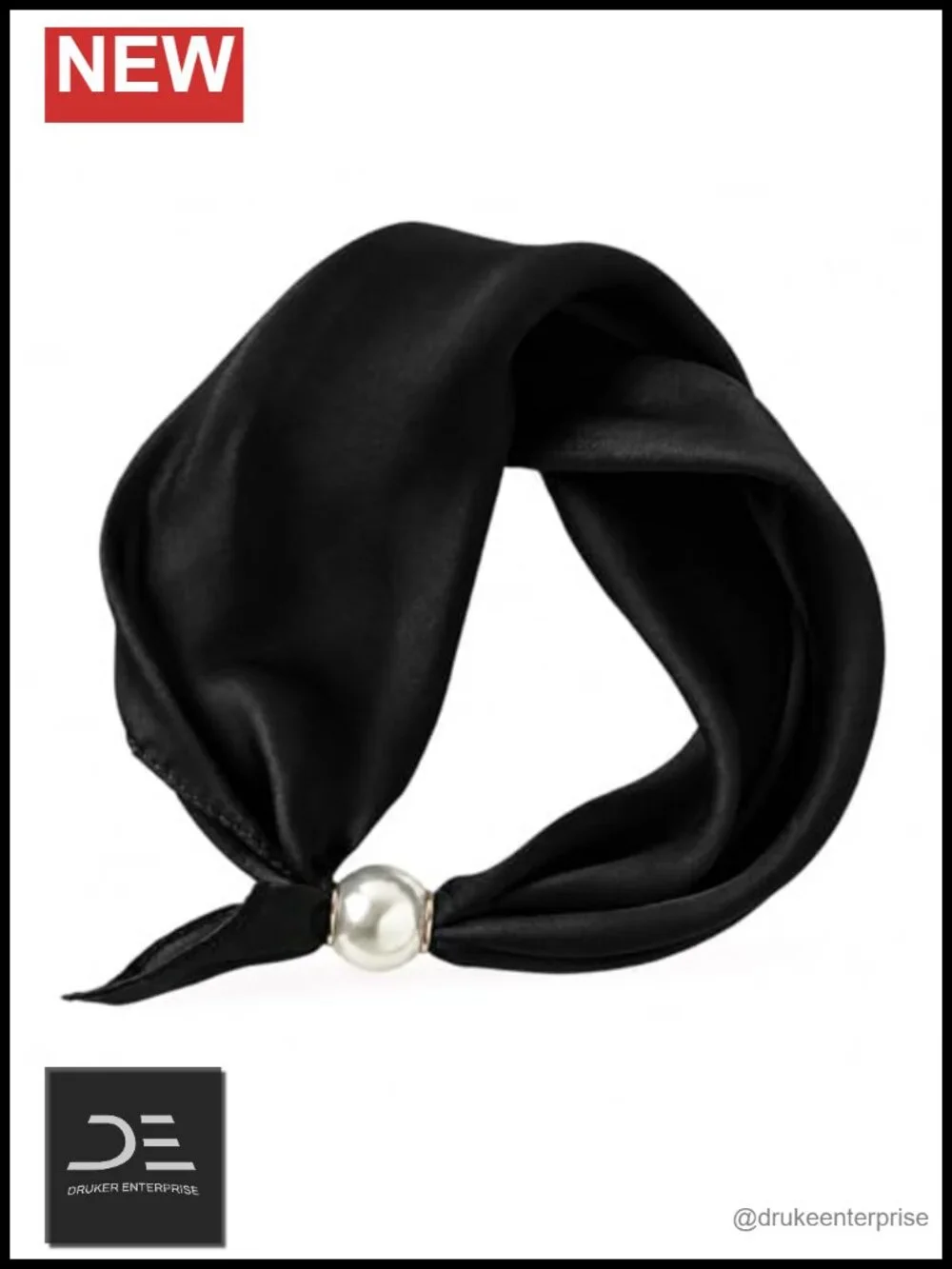 Satin Silk Scarf with Magnetic Pearl Buckle Neck Tie Multi-Way Headscarf